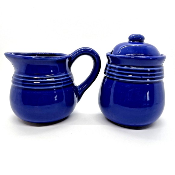 Test Rite International Cobalt Blue Stoneware Sugar & Creamer‎ set - Picture 1 of 11